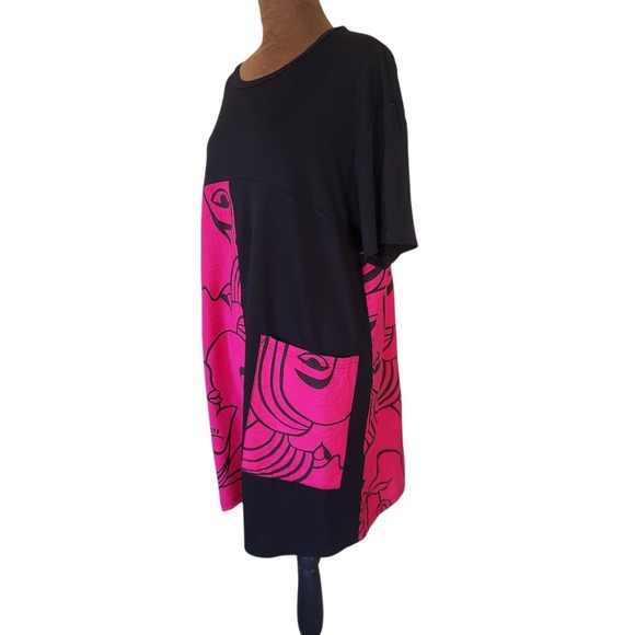 Fashion Concepts Artsy Dress Size M Lagenlook Pink Black Pocket Casual - Picture 3 of 8